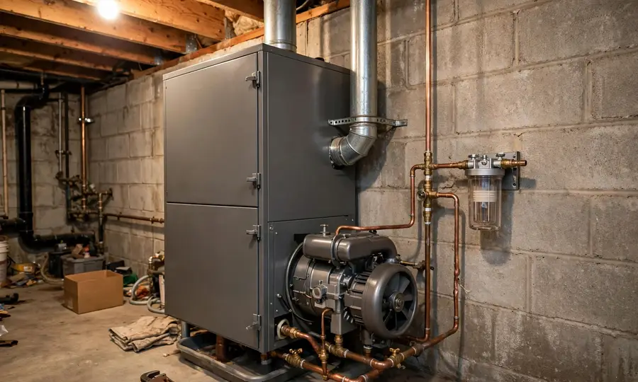 Oil burner unit mounted on a boiler