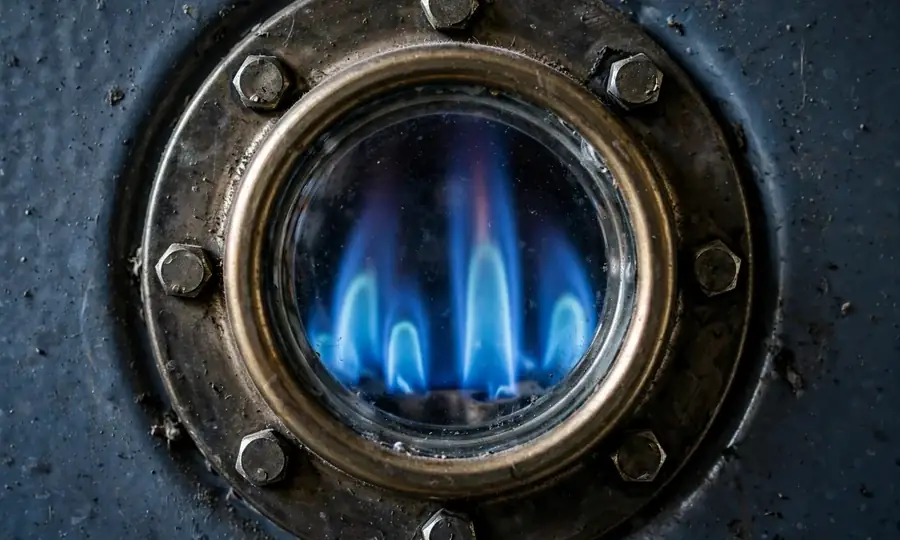 Illustration of blue gas flames inside a boiler