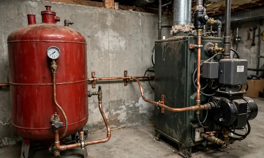Illustration of a heating oil tank with fuel line