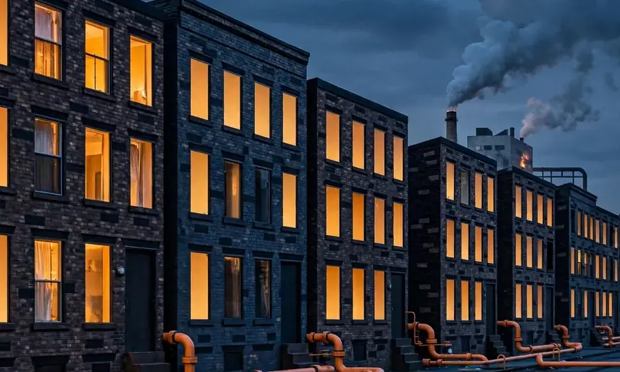 Pottstown Pennsylvania rowhouse street at dusk