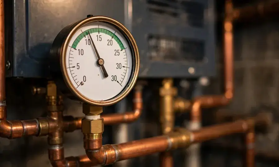 Boiler pressure gauge on copper pipes