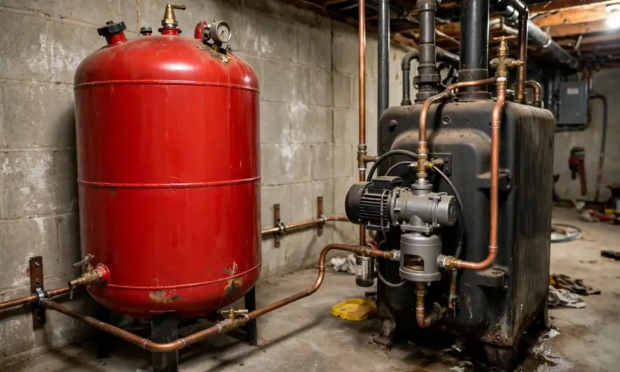 Illustration of a heating oil tank with fuel line