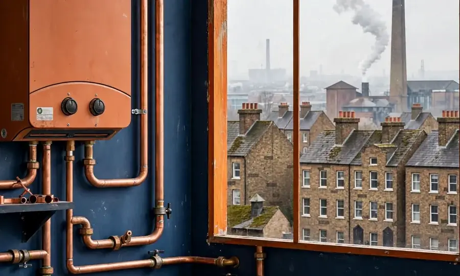 a newly installed boiler with copper pipework