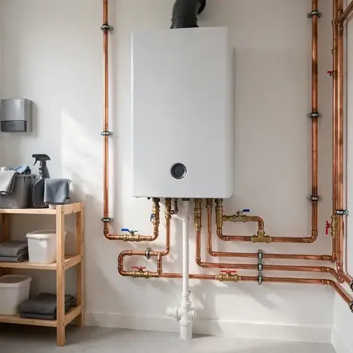 Converted atmospheric gas boiler in a Quakertown Pennsylvania borough basement