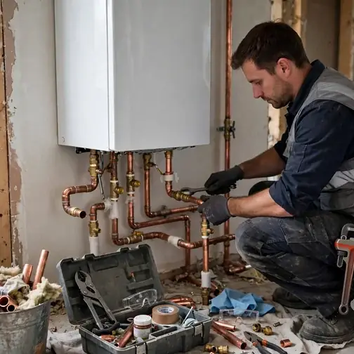 Technician commissioning a new boiler in a Quakertown Pennsylvania home