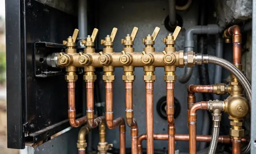 Blue gas flames inside a boiler combustion chamber
