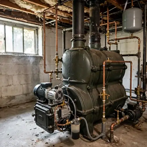 Oil burner service in a brick twin basement in Royersford, PA
