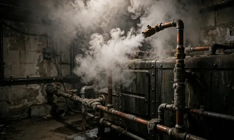 Steam from a pressure relief valve