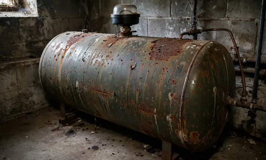 Oil tank with rust spots