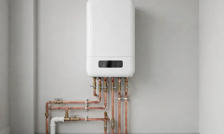 Wall-mounted boiler with copper pipe connections