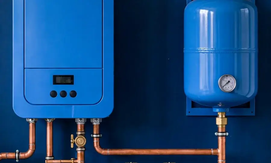 a newly installed wall-mounted boiler with copper pipework