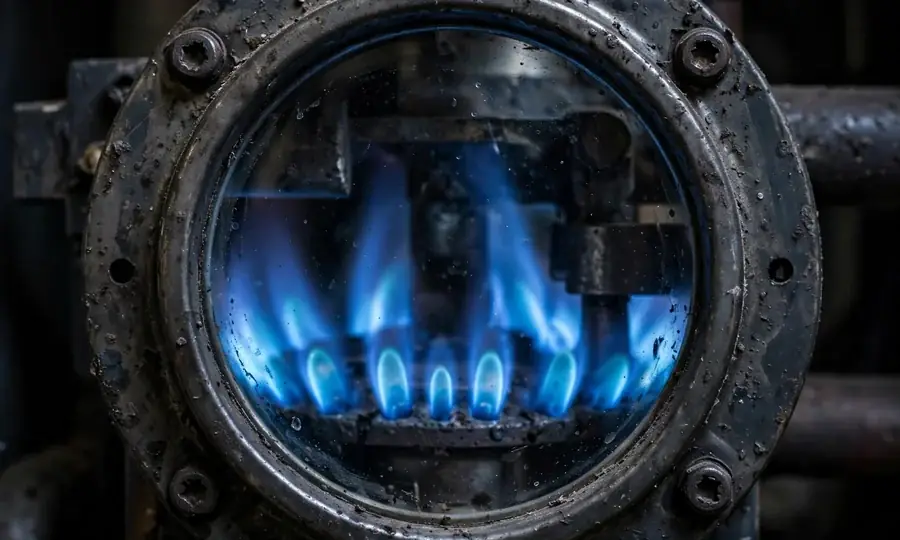 Illustration of blue gas flames inside a boiler