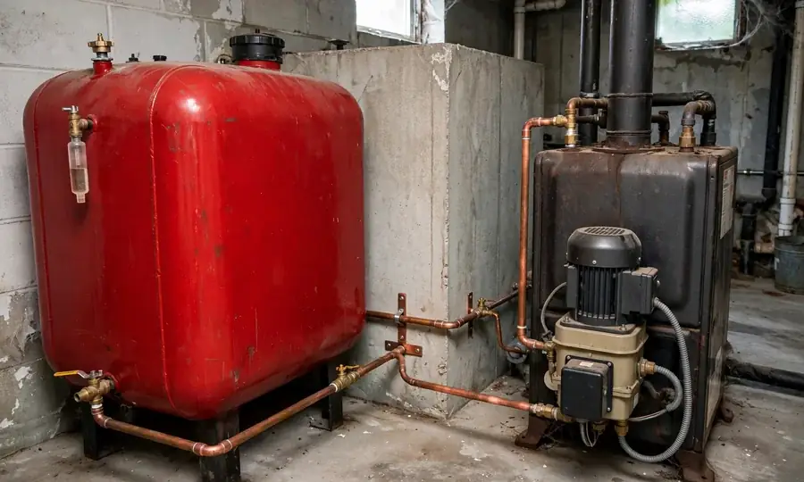 Illustration of a heating oil tank with fuel line