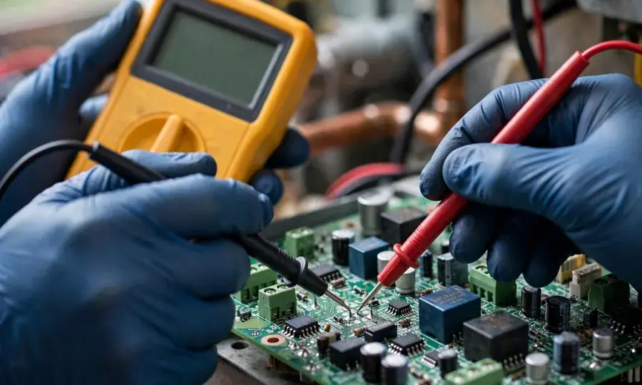 Technician checking boiler pressure gauges