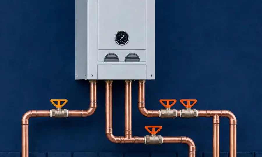 Newly installed boiler with copper pipework in a Yonkers home